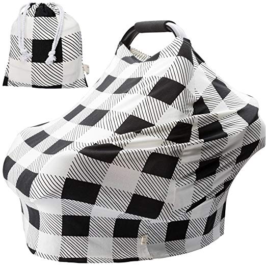 Nursing Covers for Newborns Baby Car Seat Covers for Baby Girls and Boys Gifts Black and White Grid Check Pattern Baby Shower Gift