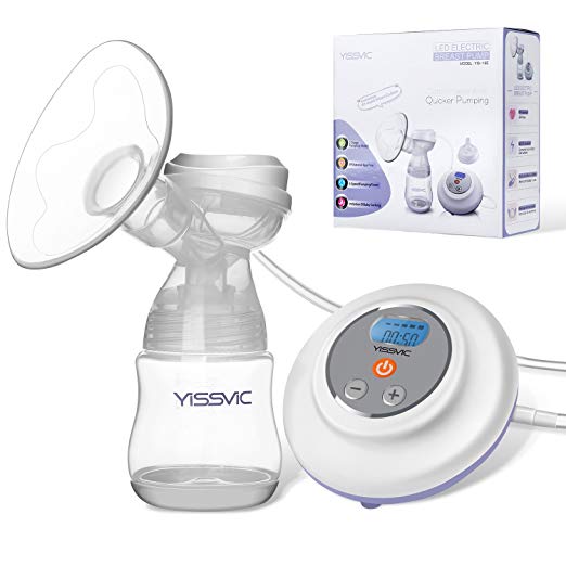 YISSVIC Electric Breast Pump, Breastfeeding Pump,Manual Breast Massage Pump Also Intelligent Comfort Breastpump Single with Massage Function USB Charging Led Display (Lavender)