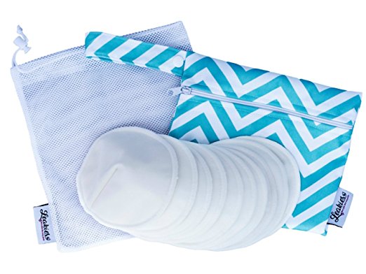 Reusable Washable Contoured Bamboo Eco Nursing Breastfeeding Pads by Leakies – Ultra-Soft Velvety Microfiber, Super Absorbent Core, Leak-Proof, 10 Multi-Pack with BONUS Waterproof and Mesh Pouches