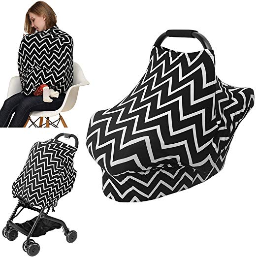 Nursing Cover Breastfeeding Cover carseat Canopy , AiKiddo Shopping Cart Stroller High Chair Covers, Multi-Use Infinity Shawl Fashion Scarf for Moms Infants Girls and Boys (Black)
