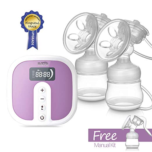 IKARE Double Electric Breast Pump - Hospital Grade Rechareable Battery Wireless and Portable, Whisper Quite Motor [Suction Upgrade]