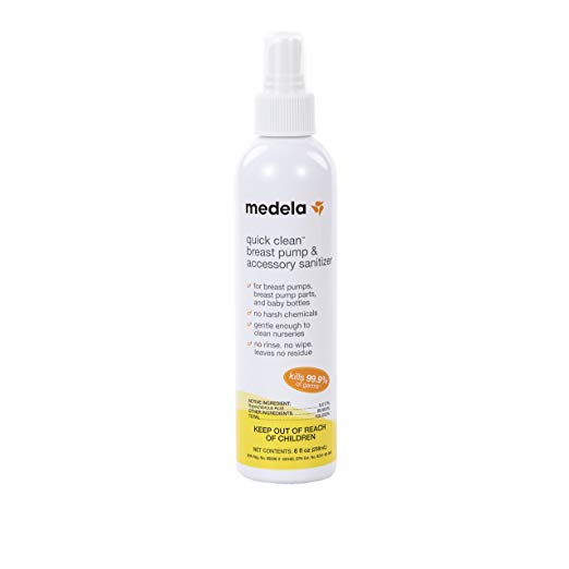 Medela Quick Clean Breast Pump and Accessory Sanitizer Spray, 8 fluid ounce bottle, Eliminates 99.9% of Bacteria and Viruses with a Safe, No-Rinse Solution