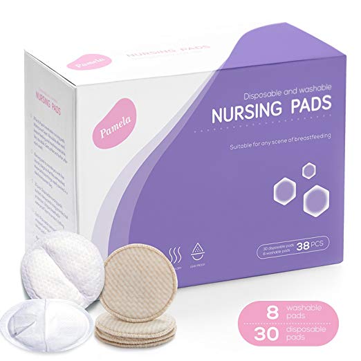 Washable Bra Nursing Pads, Reusable & Disposable Nursery Breast Feeding Pads Ultra Soft & Absorbent, with Laundry Bag, 38 Pack