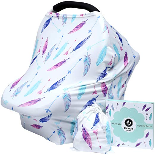Hicoco Baby car seat Cover, Nursing Covers Breastfeeding Cover carseat Canopy (Feather)