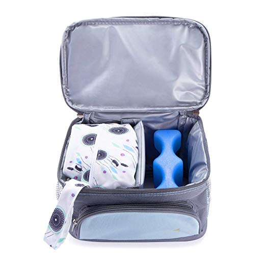 Pebble & Pear Breastmilk Storage Cooler Bag with Ice Pack and Baby Wet Bag (Blue/Gray) - Perfect for Pumping Needs