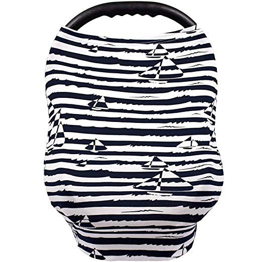 Nursing Cover – Breastfeeding Cover Scarf - Baby Car Seat Canopy, Shopping Cart, Stroller, Carseat Covers for Girls and Boys – Boats - Navy and Stripes