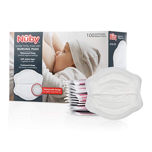 Nuby Stay-Dry Disposable 100 Piece Breast Pads, Honeycomb, Ultra-Thin
